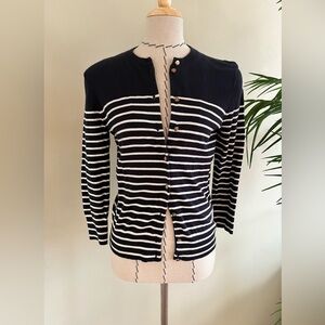 J.Crew Striped Navy Blue Cardigan Golden Buttons | Size S | Nautical